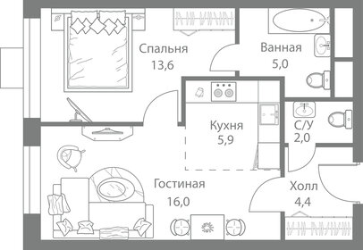 Квартира 46,9 м², 2-комнатная - изображение 1