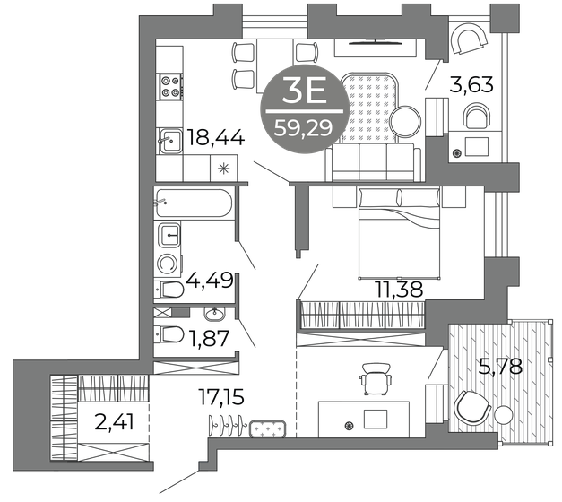 59,3 м², 3-комнатная квартира 8 116 801 ₽ - изображение 1