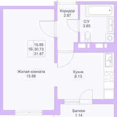 Квартира 31,9 м², 1-комнатная - изображение 3