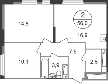 57,6 м², 2-комнатная квартира 13 541 294 ₽ - изображение 19