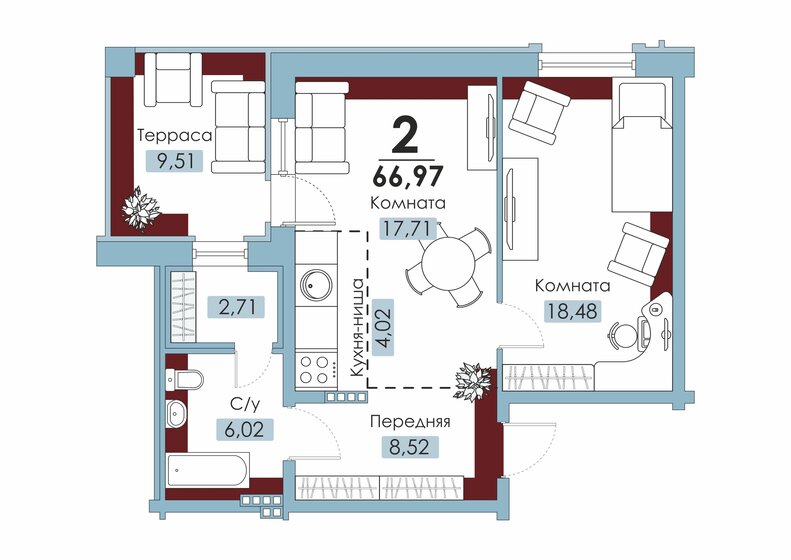 68 м², 3-комнатная квартира 4 619 920 ₽ - изображение 1