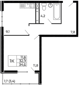 Квартира 34,5 м², 1-комнатная - изображение 1
