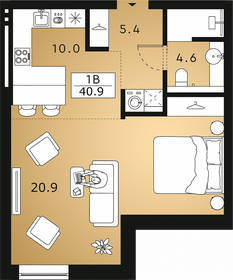 Квартира 40,9 м², 1-комнатная - изображение 1