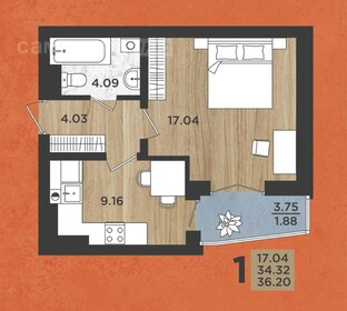 Квартира 34,3 м², 1-комнатная - изображение 1