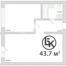 Квартира 43,7 м², 1-комнатная - изображение 2