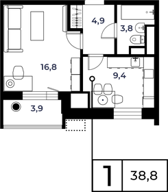 Квартира 38,6 м², 1-комнатная - изображение 1