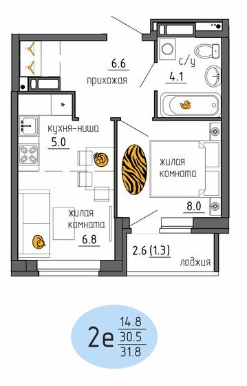 31,8 м², 2-комнатная квартира 4 360 829 ₽ - изображение 1