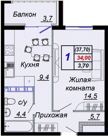 Квартира 37,7 м², 1-комнатная - изображение 1