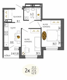 Квартира 42,9 м², 2-комнатная - изображение 1