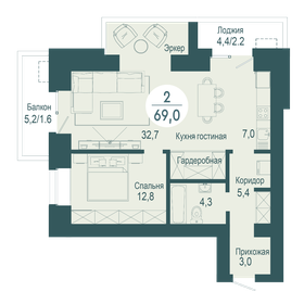 Квартира 69 м², 2-комнатная - изображение 1