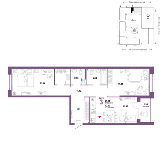 75,1 м², 3-комнатная квартира 10 060 000 ₽ - изображение 1