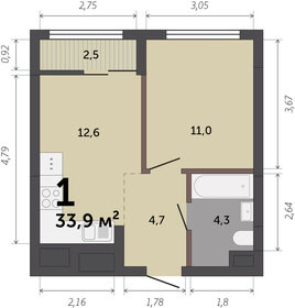 34,1 м², 1-комнатная квартира 3 900 000 ₽ - изображение 63