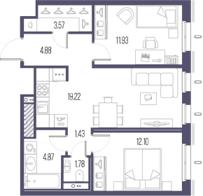 Квартира 59,8 м², 2-комнатная - изображение 1