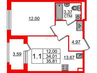 Квартира 34 м², 1-комнатная - изображение 1