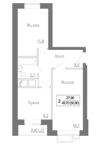 49 м², 2-комнатная квартира 9 000 000 ₽ - изображение 37