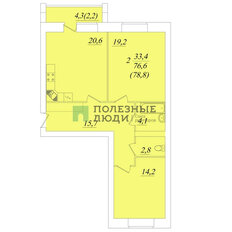 Квартира 78,8 м², 2-комнатная - изображение 1