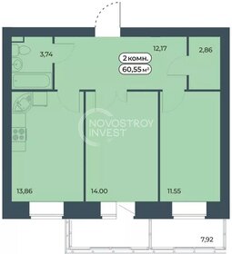 Квартира 60,5 м², 2-комнатная - изображение 1