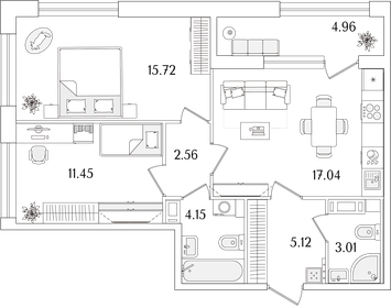 Квартира 61,5 м², 2-комнатная - изображение 1