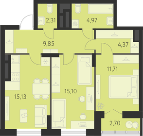 Квартира 64,8 м², 2-комнатная - изображение 1