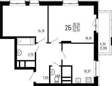 Квартира 54,9 м², 2-комнатная - изображение 1