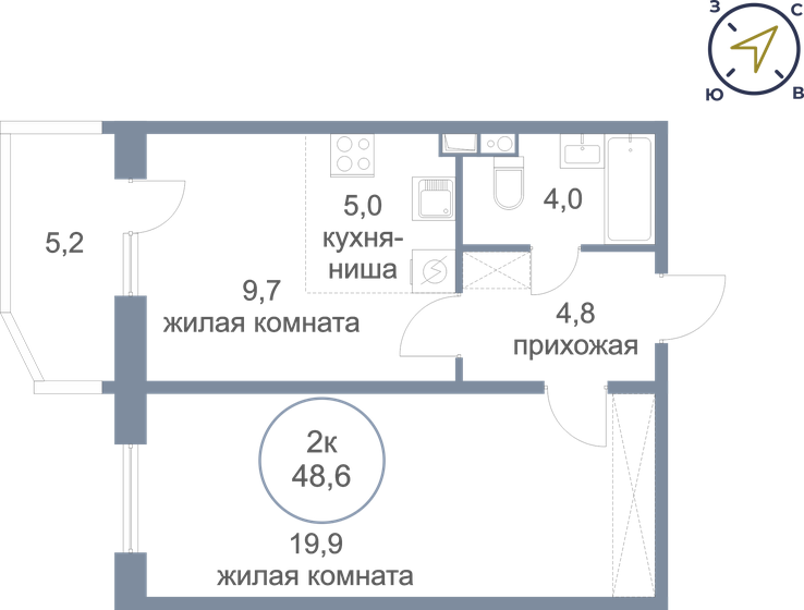 48,6 м², 2-комнатная квартира 6 180 000 ₽ - изображение 1