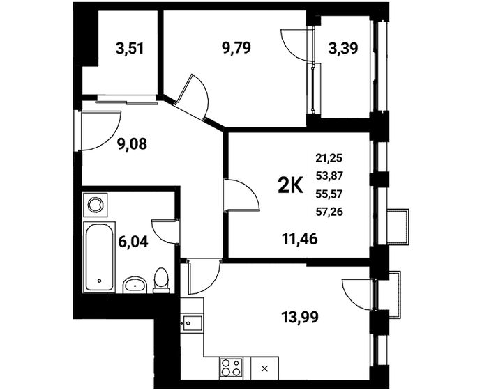 55,6 м², 2-комнатная квартира 8 764 684 ₽ - изображение 1