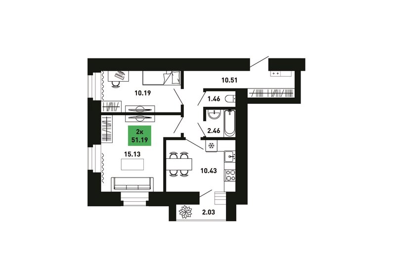 51,2 м², 2-комнатная квартира 4 028 653 ₽ - изображение 16