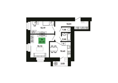 Квартира 51,2 м², 2-комнатная - изображение 1