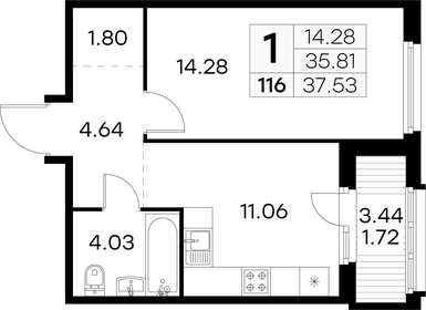 Квартира 37,5 м², 1-комнатная - изображение 1