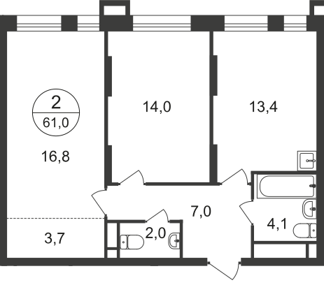 61 м², 2-комнатная квартира 17 154 654 ₽ - изображение 1