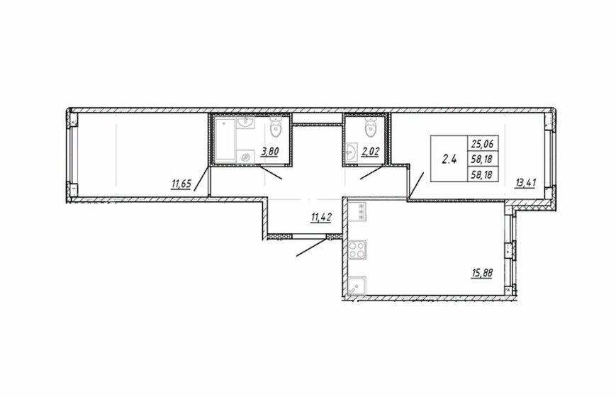 58,2 м², 2-комнатная квартира 9 215 000 ₽ - изображение 1