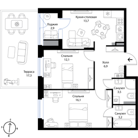 60,9 м², 2-комнатная квартира 10 549 000 ₽ - изображение 90