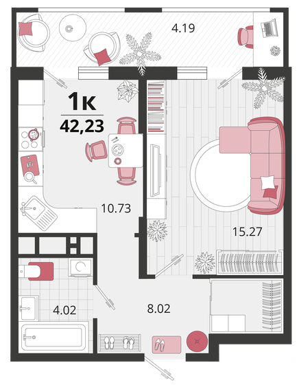 42,2 м², 1-комнатная квартира 6 347 169 ₽ - изображение 1