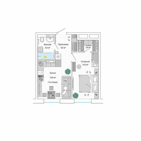 Квартира 41,1 м², 2-комнатная - изображение 1