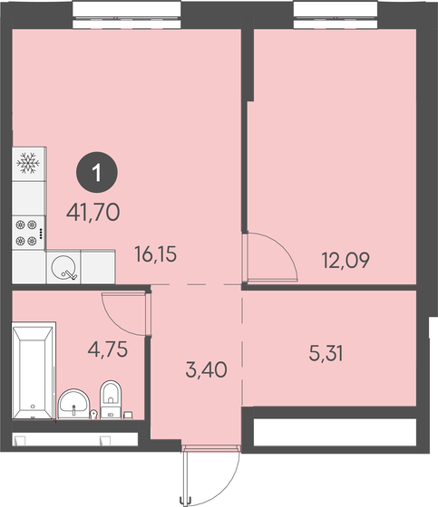 41,7 м², 1-комнатная квартира 6 672 000 ₽ - изображение 1