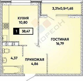 Квартира 38,5 м², 1-комнатная - изображение 1