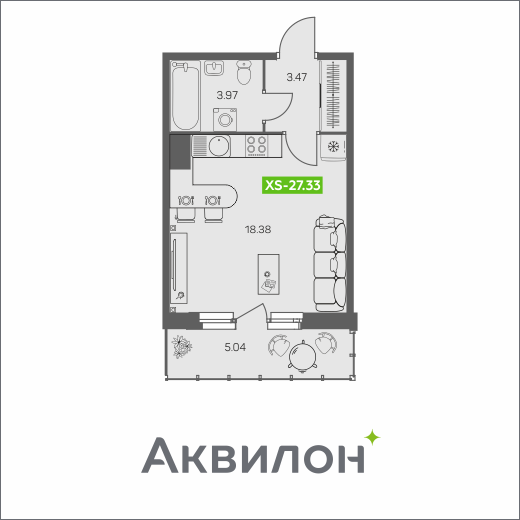 27,3 м², квартира-студия 4 528 024 ₽ - изображение 1