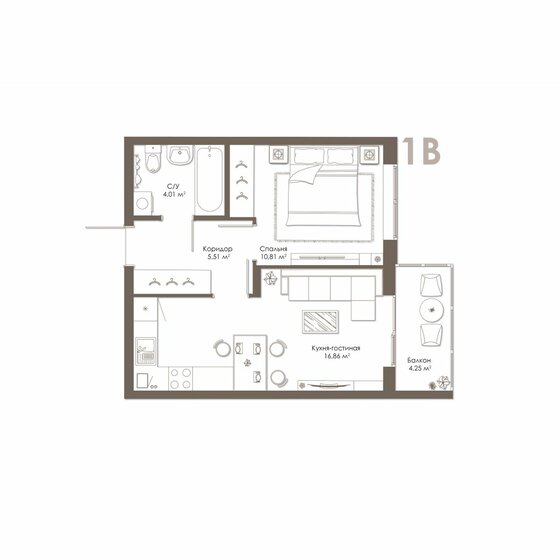 38,5 м², 1-комнатная квартира 4 039 350 ₽ - изображение 1