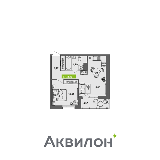 38,4 м², 1-комнатная квартира 5 652 208 ₽ - изображение 1