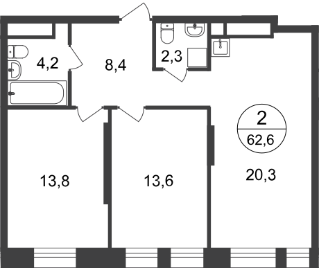 62,6 м², 2-комнатная квартира 15 447 473 ₽ - изображение 1