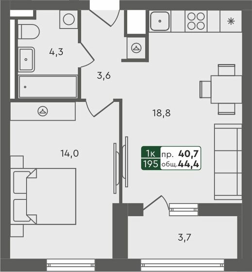 44,4 м², 1-комнатная квартира 4 710 000 ₽ - изображение 1