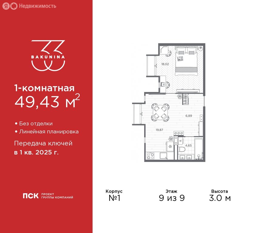 Варианты планировок ЖК BAKUNINA 33 - планировка 9