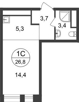 26,8 м², квартира-студия 9 183 026 ₽ - изображение 1