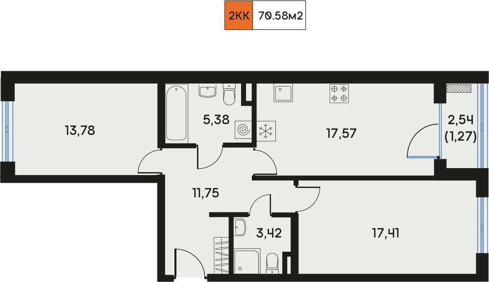 69,4 м², 2-комнатная квартира 25 646 502 ₽ - изображение 1
