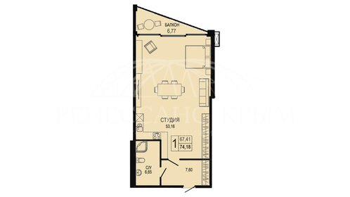 Квартира 74,1 м², студия - изображение 1