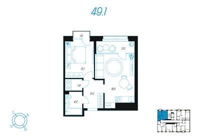 Квартира 49,1 м², 1-комнатная - изображение 1