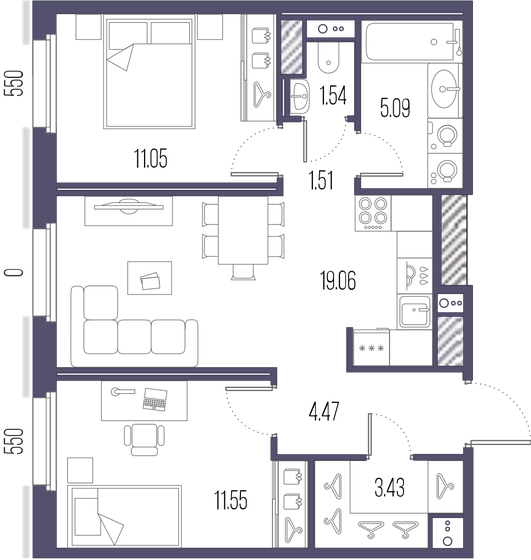 57,7 м², 2-комнатная квартира 21 914 460 ₽ - изображение 15
