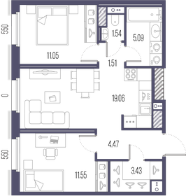 Квартира 57,7 м², 2-комнатная - изображение 1