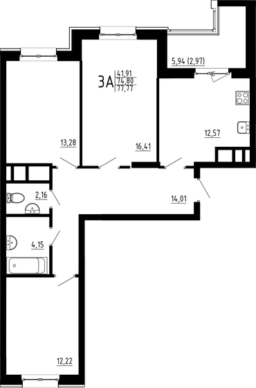 77,8 м², 3-комнатная квартира 12 900 000 ₽ - изображение 1