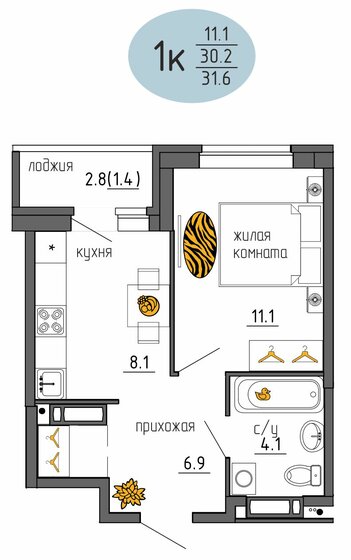 31,6 м², 1-комнатная квартира 4 227 574 ₽ - изображение 1